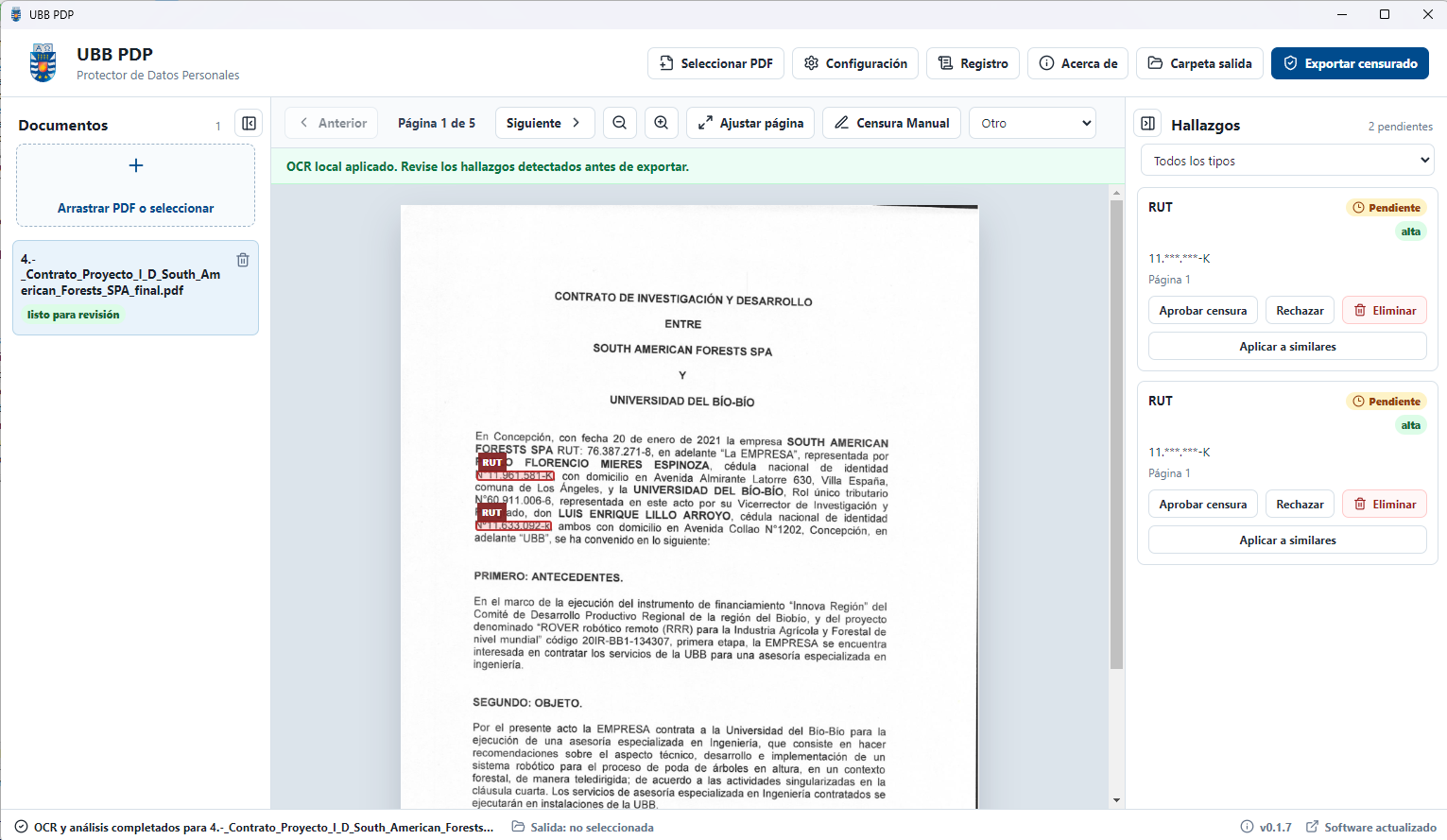 Opciones de OCR automático en UBB PDP